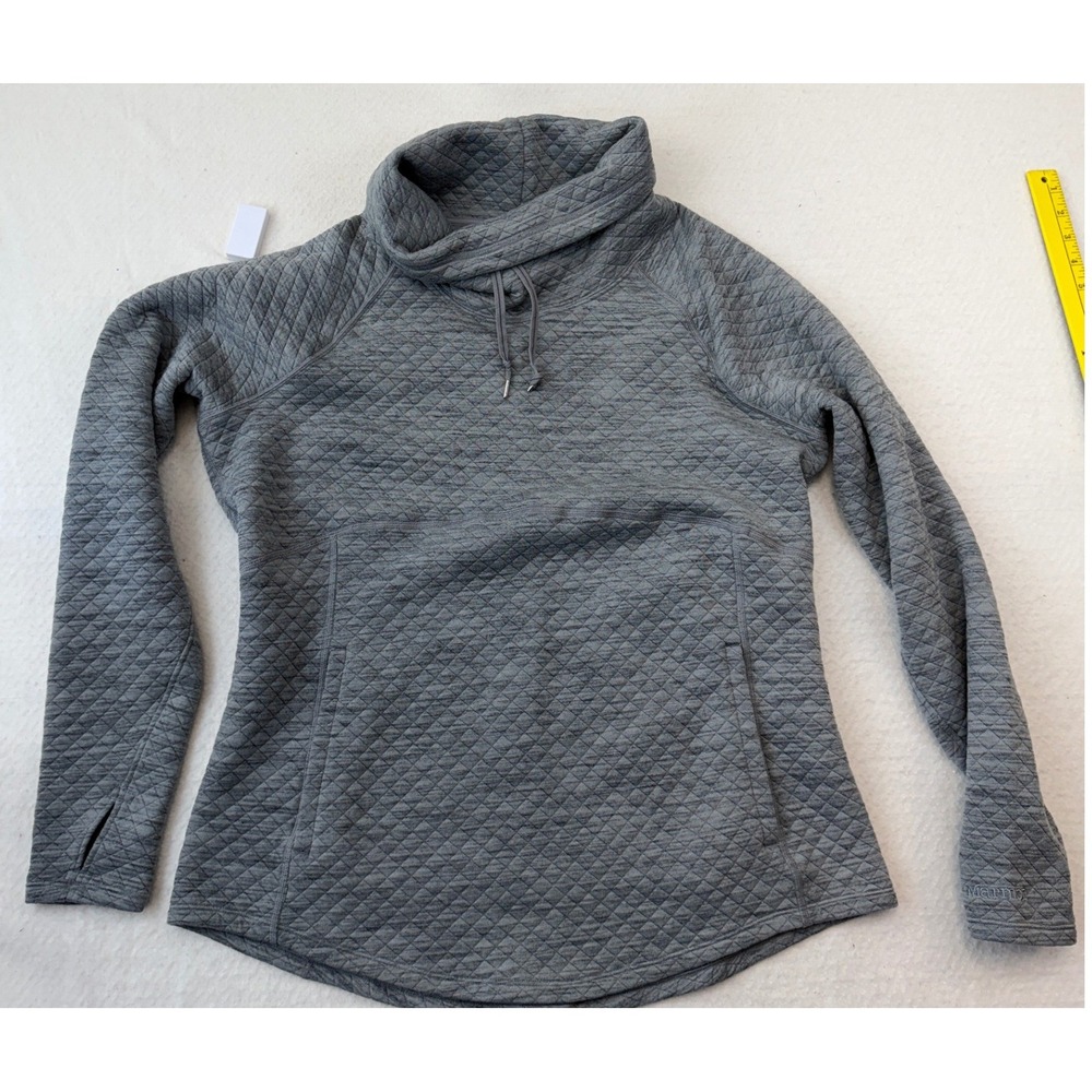 Marmot Womens Quilted Cowl Neck Pullover Gray Thumbhole Kangaroo Pocket XL